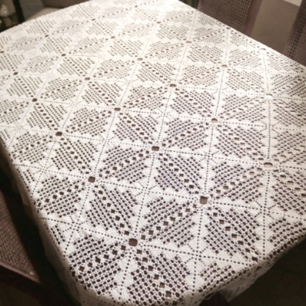 Vintage Crochet Tablecloth - white, old English, cottagecore, homestead, Country
